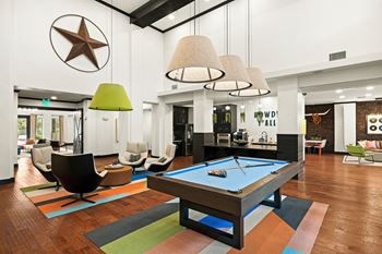 24-Hour social lounge with billiards and shuffleboard